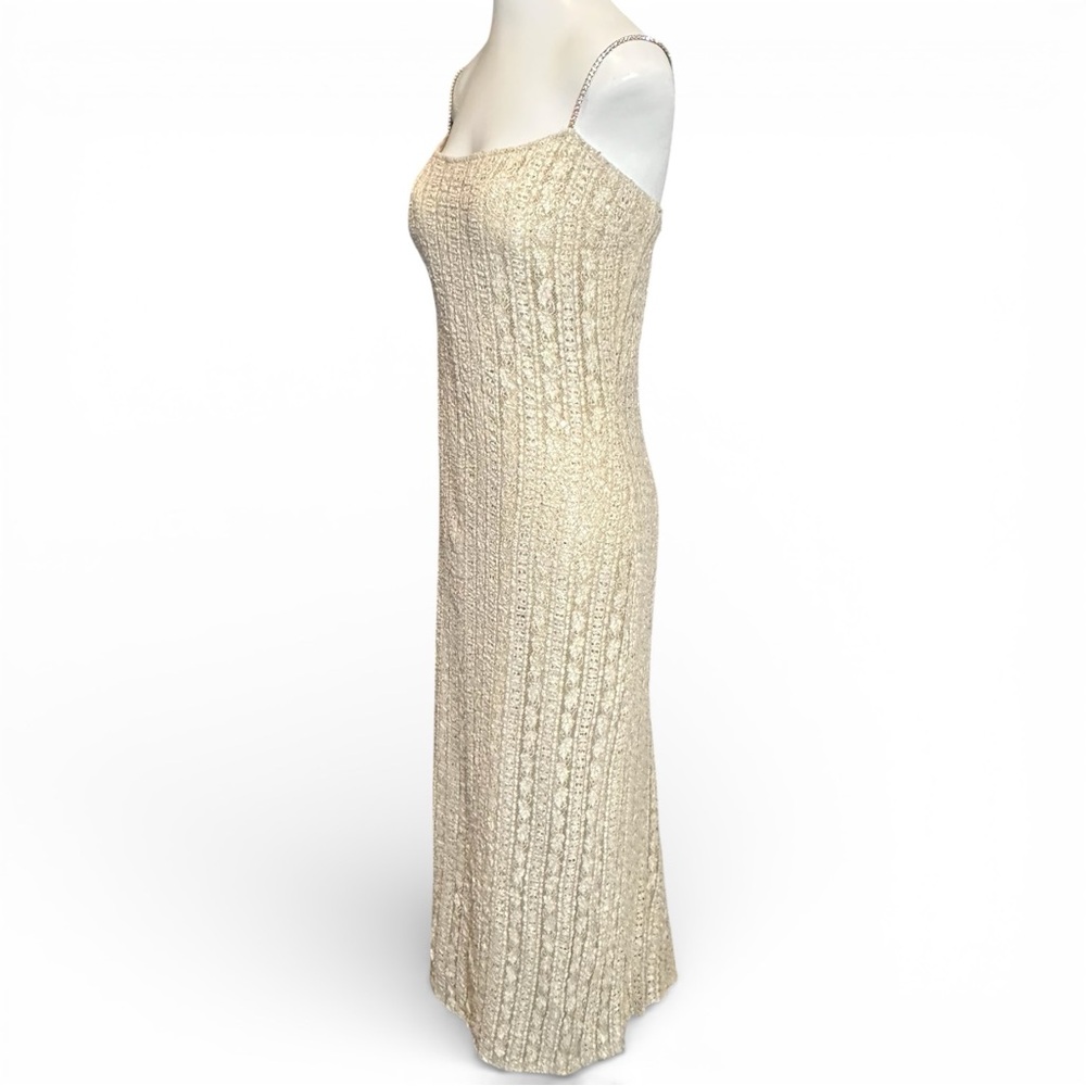 Jessica McClintock 14 Sequined Lace Maxi Dress Vintage 90s Evening Ivory Bridal - Picture 4 of 11